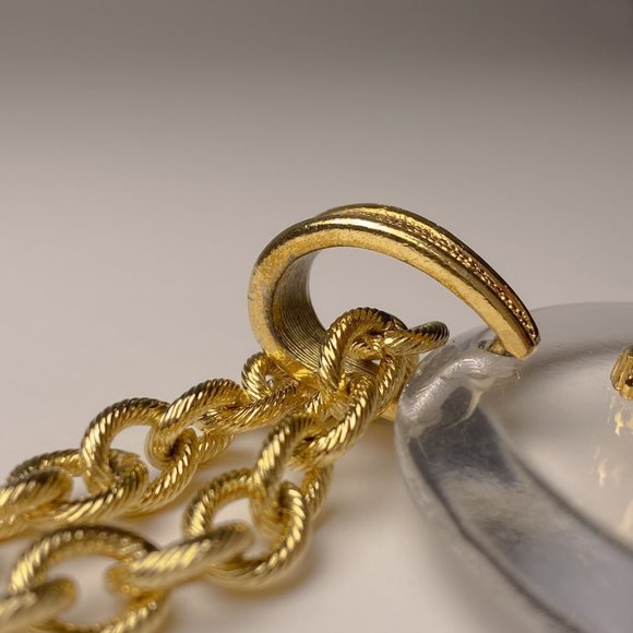 Vintage Art Signed Gold Lion Head Door Knocker Round Lucite Gold Chain Necklace - Picture 6 of 12